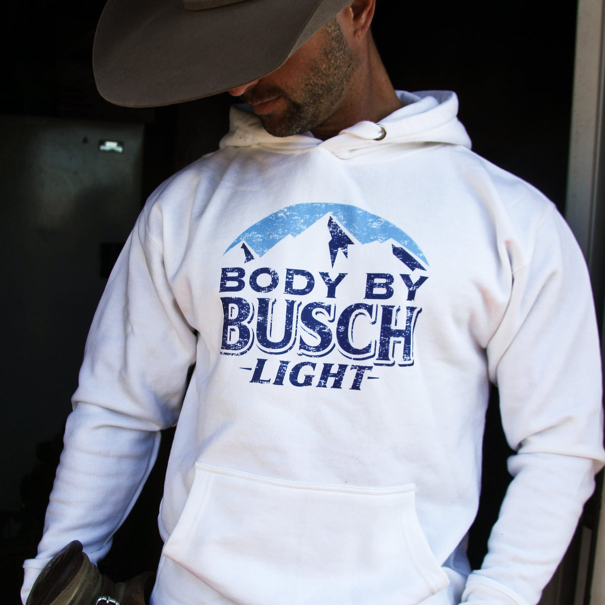 Busch light hoodie with beer online pouch