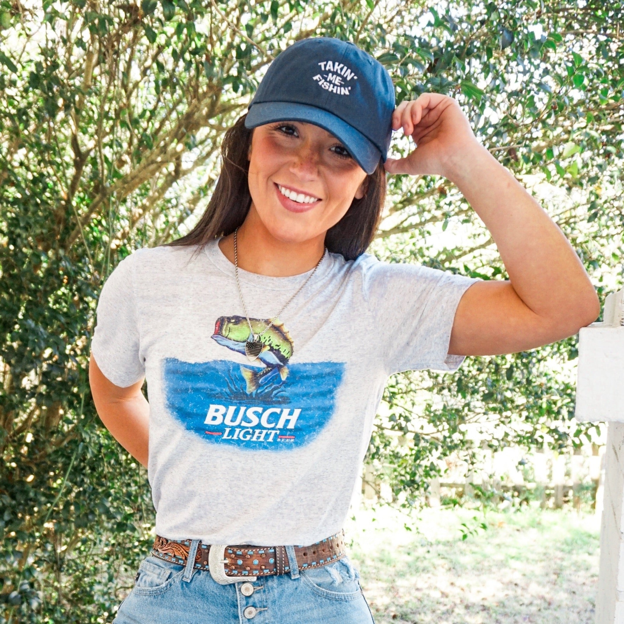 Busch Light Bass Fishing T-Shirt - White Fleck Triblend / L