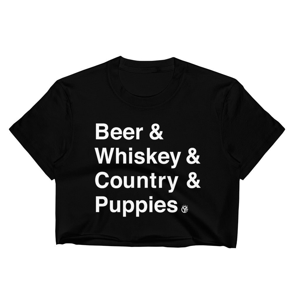 Beer And Whiskey And Country And Puppies Crop Top Tee Whiskey Riff Shop 
