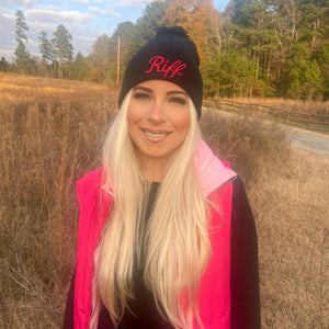 Pink Cursive RIFF Pom Beanie Benefiting The Breast Cancer Research Foundation