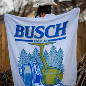 Busch Beer Retro Spincaster Reel Throw Blanket