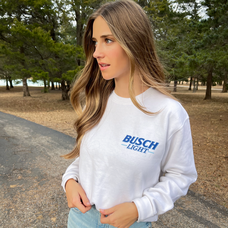 Busch Light Logo White Crewneck Sweatshirt Whiskey Riff Shop