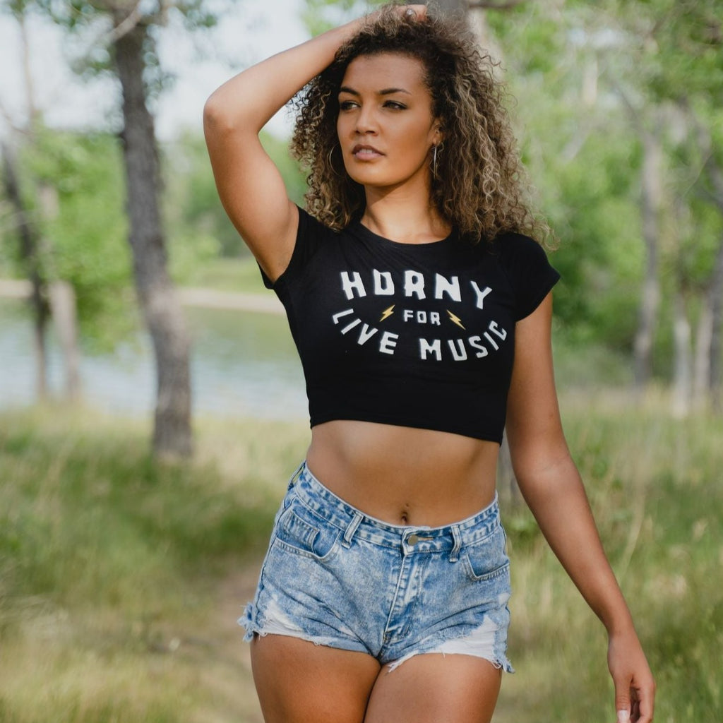 Horny For Live Music Crop Top Tee – Whiskey Riff Shop