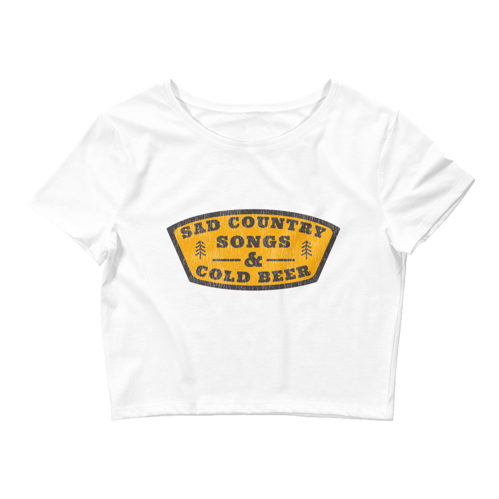 Sad Country Songs And Cold Beer Emblem Crop Top Tee Whiskey Riff Shop 